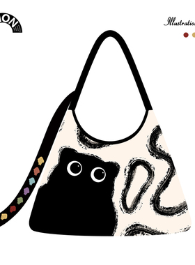 V-SION原创猫咪可爱童趣休闲潮流时尚单肩包小众百搭新月手提