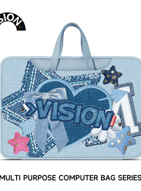 V-SION蓝色爱心笔记本重磅电脑包适用于苹果macbook15点6寸手提包小新air13华为matebook联想女14内胆包