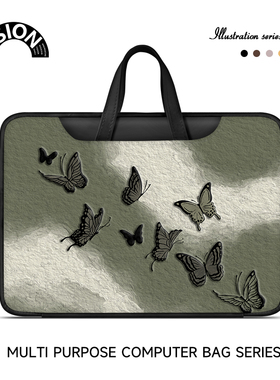 V-SION黑色蝴蝶笔记本重磅电脑包适用于苹果macbook15点6寸手提包小新air13华为matebook联想女14内胆包
