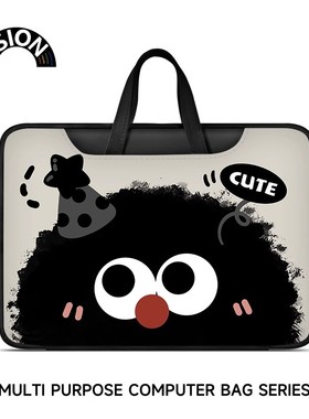 V-SION黑色卡通毛球笔记本电脑包女士新款手提适用苹果macbook15点6寸小新air13.3华为联想14内胆pro保护套