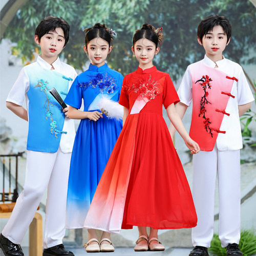 小学生国风合唱服儿童演出服蓝色