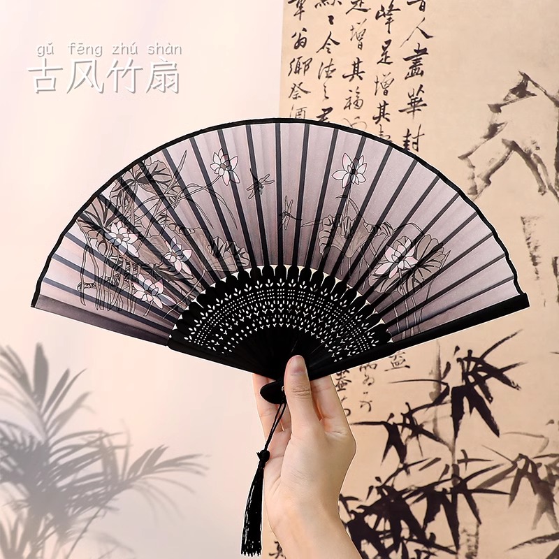 新中式扇子古风折扇水墨画中国风汉服马面裙夏天随身便携国风竹扇