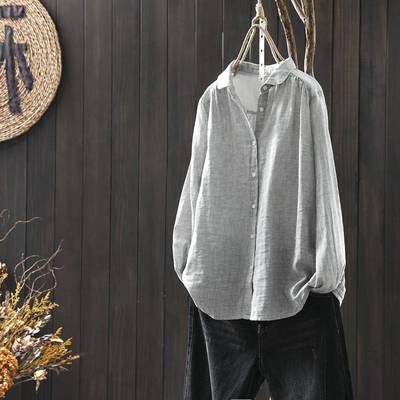 文艺休闲风纯棉双层棉纱长袖衬衫