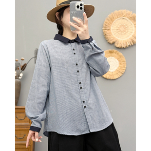 衬衣 上衣洋气宽松显瘦撞色翻领短袖 2025新款 复古气质衬衫