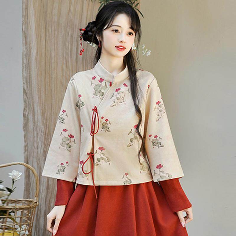 蓝诗带秋冬款汉服茶服上衣