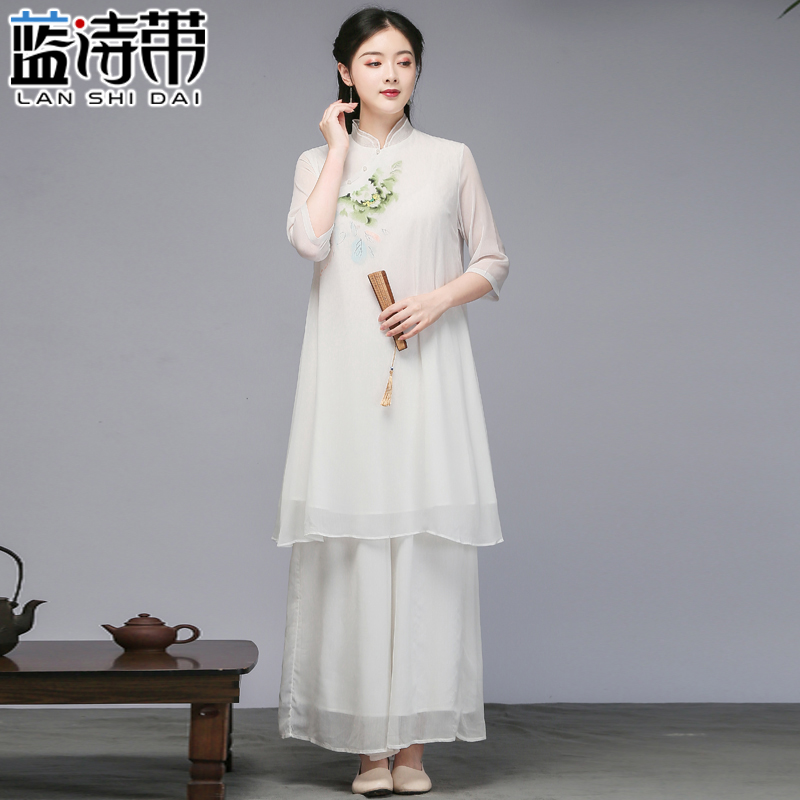 中国风禅意茶禅服中式雪纺唐装