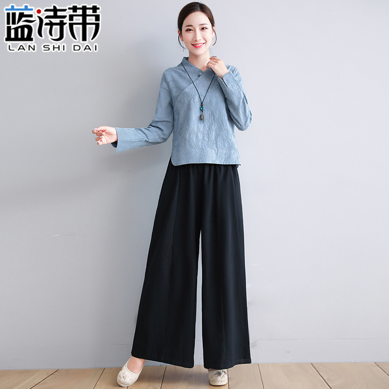 中国风汉服禅意女装茶服春夏中式唐装棉麻禅修居士服采耳师工作服