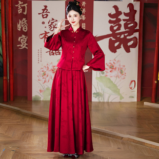 小个子礼服裙红色订婚秀禾结婚嫁衣套装 新中式 敬酒服新娘2025新款