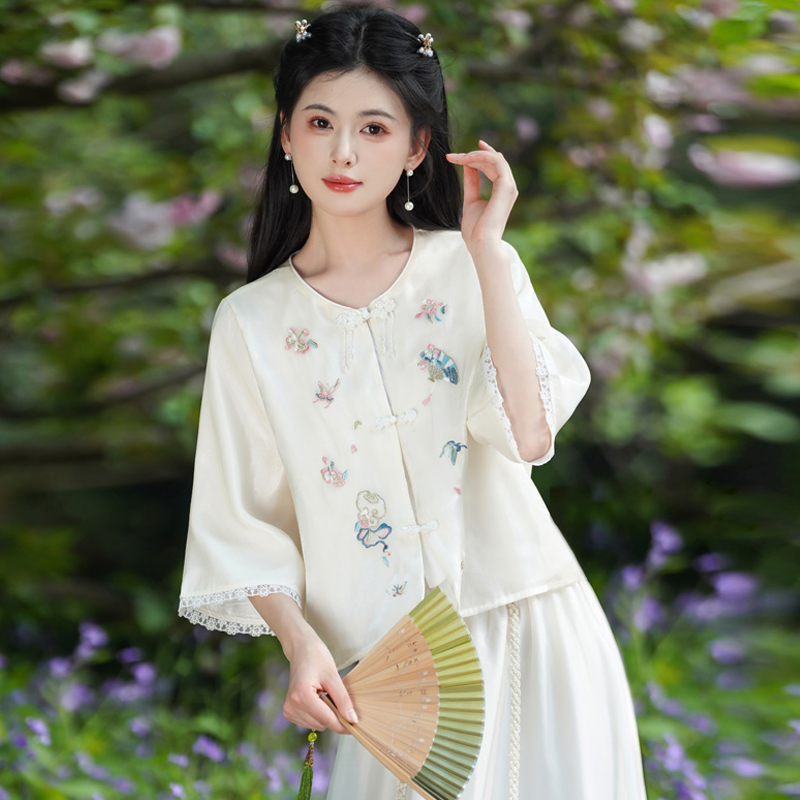 新中式国风刺绣茶服两件套美容养生馆禅意采耳技师工作服套装夏季
