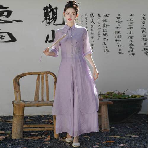 采耳奥黛禅舞服刺绣女茶服