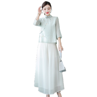 茶人服女春夏中式禅意上衣文艺复古中国风民国风茶艺师服装汉服