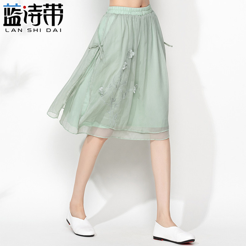 2019春夏季新款女装时尚绿色绣花高腰显瘦大码复古a字半身裙短裙|ruв категории Женская одежда, юбка - от Buy2taobao.com для оказания профессиональной услуги покупки агента Taobao