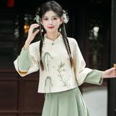 茶艺服秋冬装 汉元 素日常汉服国风裙女刺绣采耳师旗袍两件套新中式