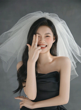 新款多层蓬蓬多层短款领证订婚主纱头纱新娘化妆头饰森系样片配饰