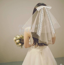 New double layer short headdress with bow tie photography Bridal Wedding headdress travel photography studio props with comb