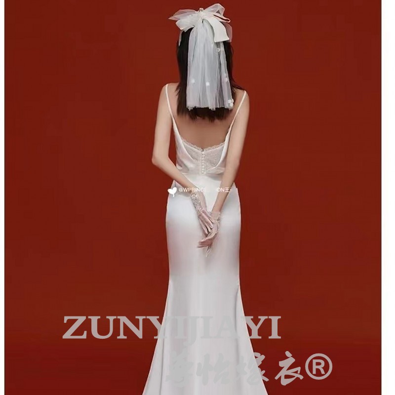 领证登记蝴蝶结小头纱简约短款拍照道具新娘轻婚纱头饰新款