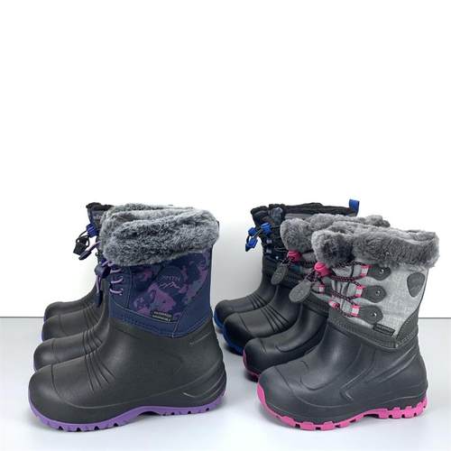 出加拿大冬季男女童加绒保暖防水雪地靴防滑耐磨超轻量棉鞋负30°