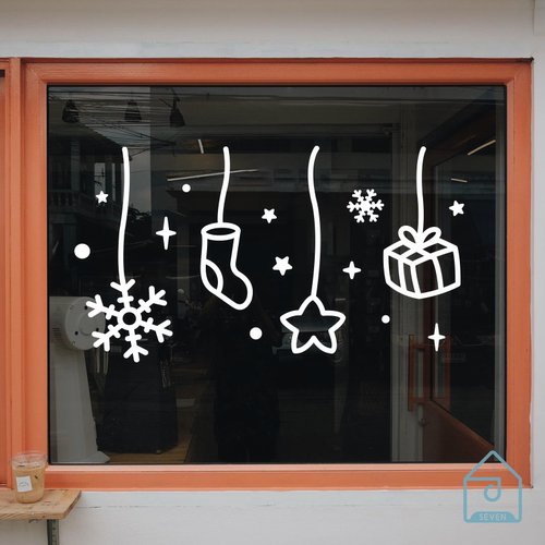 圣诞节贴纸可爱图案奶茶咖啡服装店铺橱窗户玻璃门布置装饰贴纸画