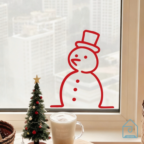 圣诞雪人创意线条贴纸玻璃门窗户节日氛围装饰店铺折叠窗布置贴画