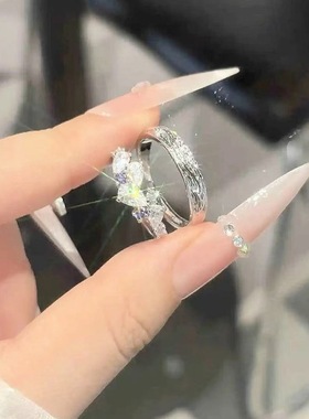 紫藤花情侣戒指ins小众设计感开口可调节食指戒轻奢时尚对戒指环