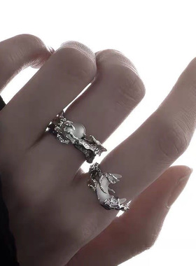 时尚原创日月情侣款戒指小众设计感开口调节轻奢复古食指戒指环潮