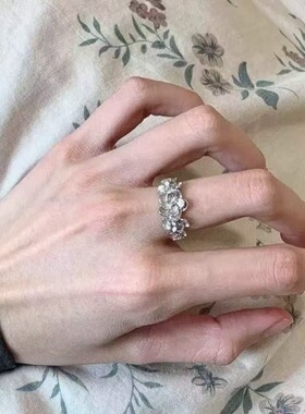 拉丝玫瑰花戒指女缠绕花朵小众宫廷复古可调节食指戒新款轻奢指环