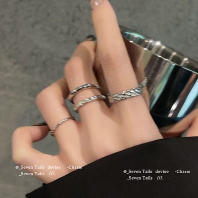 四件套素圈戒指女ins冷淡风个性指环开口可调节食指戒尾戒手饰潮