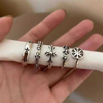 新款十字架做旧指环设计感