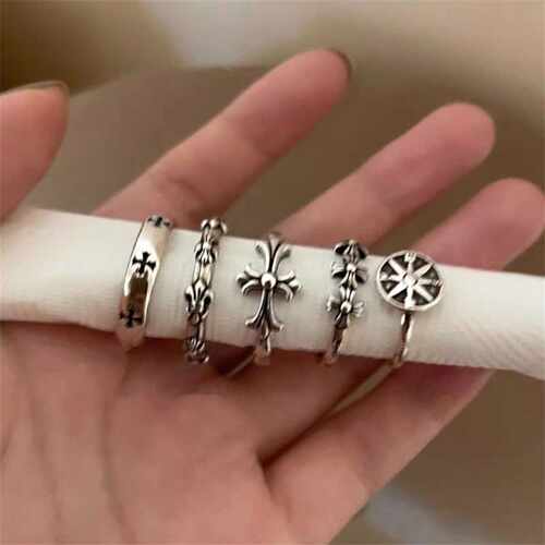 新款十字架做旧指环设计感