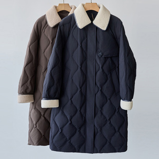 专柜商场同款羽绒服女2025冬季新款巴恩风翻领90白鸭绒保暖外套