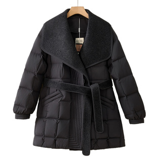 专柜正品鹅绒服女2025冬装高端线下商场羊毛大翻领90白鹅绒羽绒服