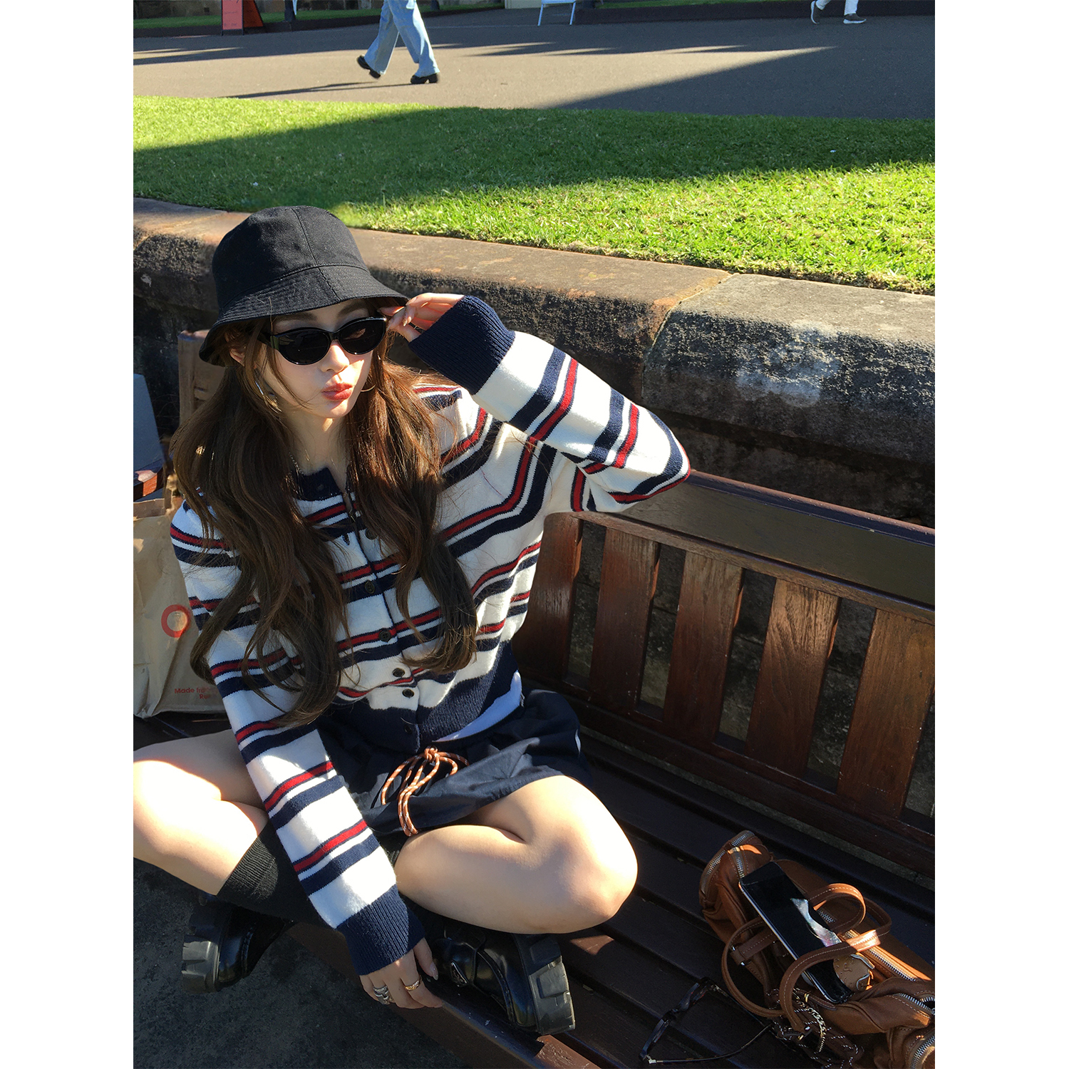 XinleiLin条纹长袖针织开衫