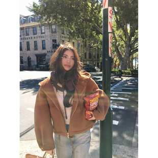 90羊毛10牦牛绒定制双面呢连帽卫衣外套 焦糖栗子 Xinlei Lin