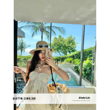 Xinlei Lin “浮影月光”重工飘逸仙气吊带层叠木耳边雪纺半裙