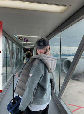 Xinlei Lin“雾都黎明”moncl*r针织拼接90白鸭绒连帽羽绒服