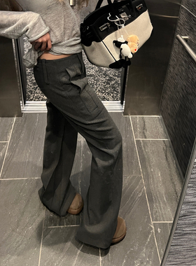 Xinlei Lin 灰调Diary 低腰直筒微喇显瘦磨毛西装裤