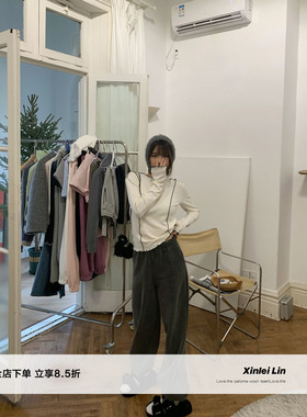 Xinlei Lin 灰色加绒卫裤女2021年新款秋冬加厚束脚裤时尚休闲裤