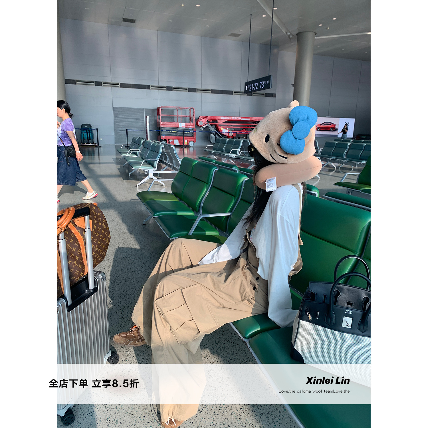 XinleiLin卡其色水洗工装背带裤