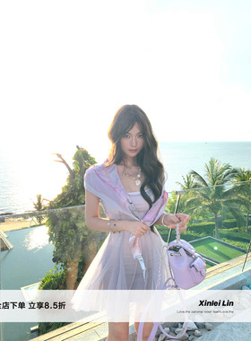 Xinlei Lin“精灵粉尘”晕染渐变定位吊带裙网纱裙连衣裙