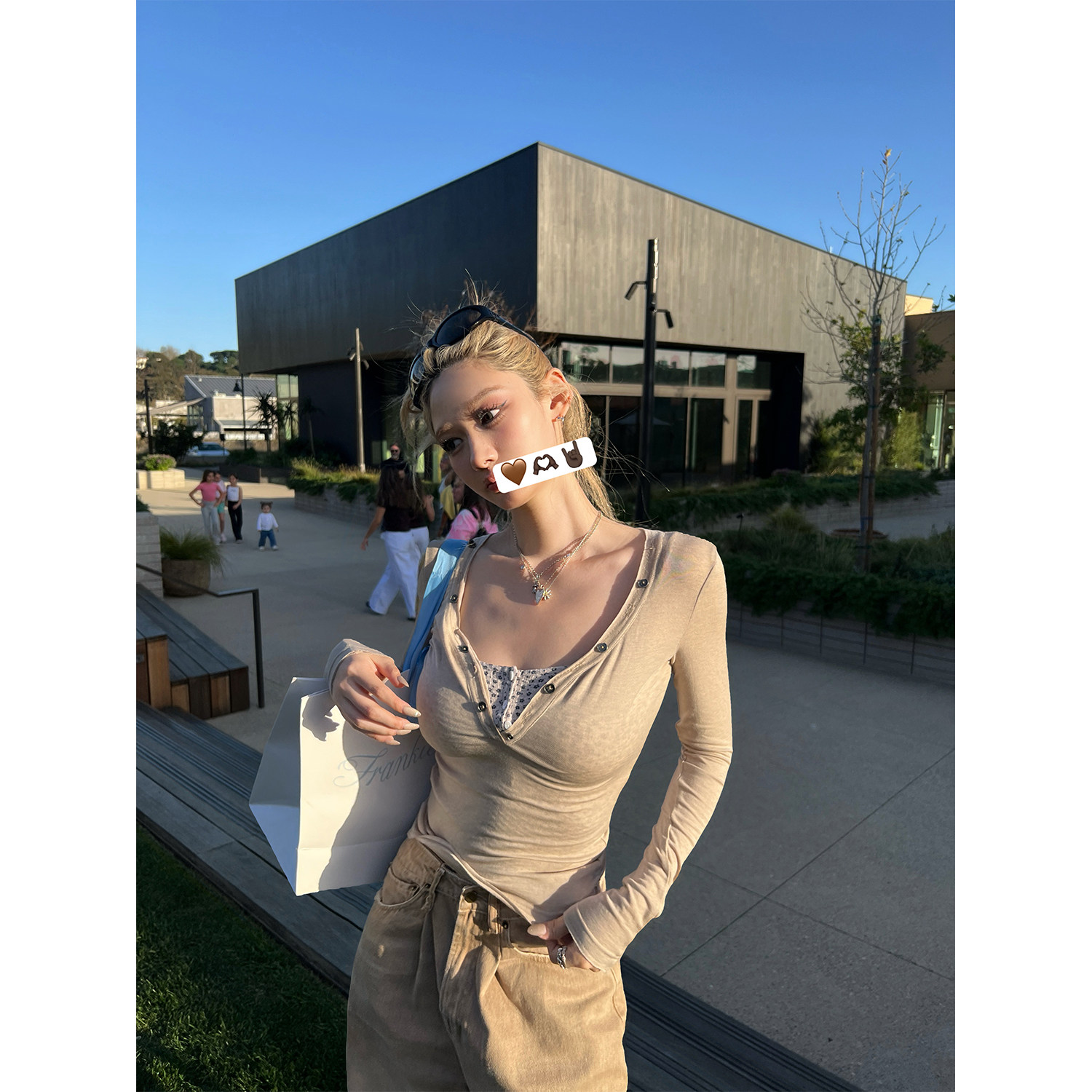 Xinlei Lin 曲线奥秘 天丝羊毛V领打底衫T恤修身内搭针织上衣