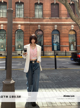 Xinlei Lin 直筒牛仔裤女高腰显瘦春秋2021年新款阔腿裤宽松裤子