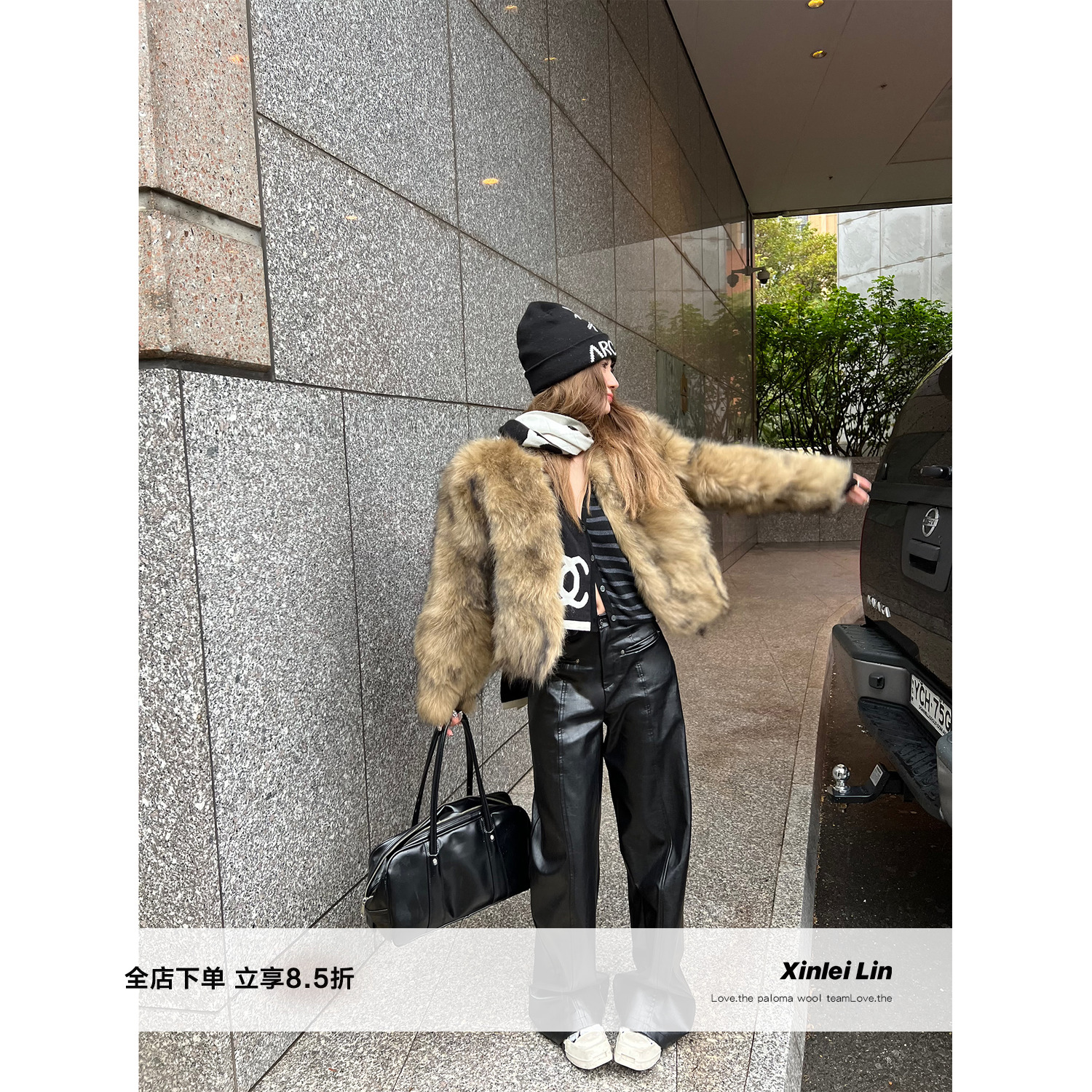 XinleiLin黑色休闲皮裤长裤