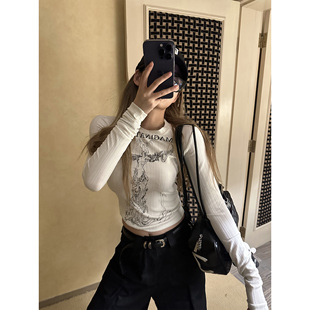 Xinlei Lin “哥特十字架”长袖打底衫印花T恤女春夏上衣