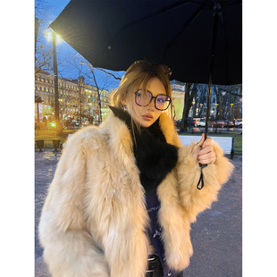 进口saga双色晕染小立领短款 琥珀鎏金 狐狸毛腹毛皮草 Lin Xinlei