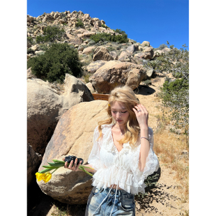 chl 浪漫香颂 e秀款 法式 上衣 Xinlei 荷叶边网纱刺绣清透罩衫 Lin