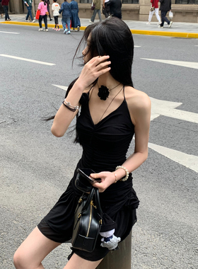 Xinlei Lin “月下山茶花”双色玫瑰吊带纯欲连衣裙女春夏裙子