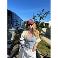 Xinlei Lin 海盐黑莓 D*es*l高克重炒雪花水洗坑条肌理针织吊带