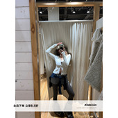 Lin 心动符号 柔软小呢绒波浪门襟翻领毛衫 Xinlei 长袖 T恤上衣