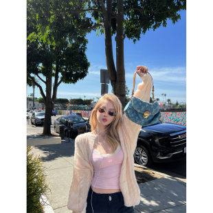 ins博主款 人鱼之泪 仿陶瓷烫珍珠蕾丝针织弹力吊带 Lin Xinlei