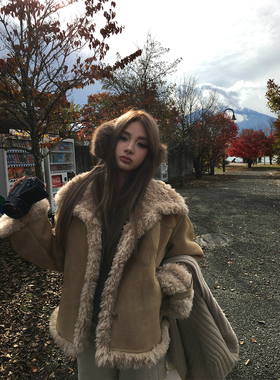 Xinlei Lin 半岛黄昏 两面穿加厚保暖麂皮复合毛毛外套环保皮草